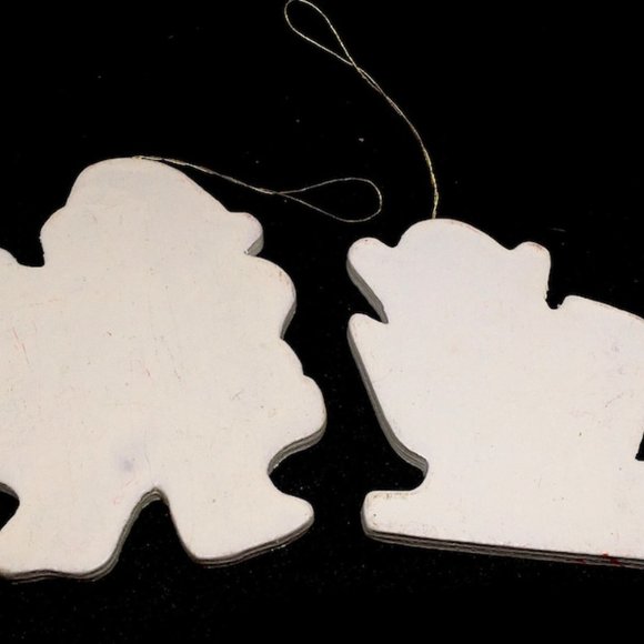 Vintage 1960s Lot of 5 Folk Art Handmade Wooden Christmas Tree Ornaments Santa - Picture 7 of 9